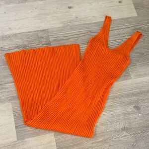 XS Merokeety Summer Orange Dress Ribbed V-Neck Midi Dress